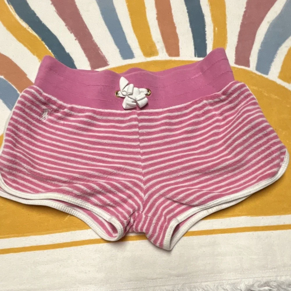 Ralph Lauren Girls Size5 Pink/White Striped Knit Shorts Drawstring Elastic k36.1